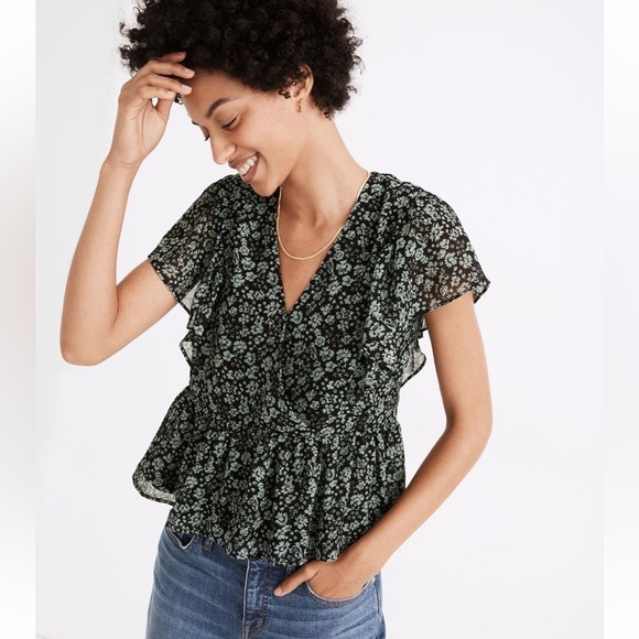 Madewell-Georgette Ruffle-Sleeve Peplum Top in Fleur Field- size small - Picture 1 of 4